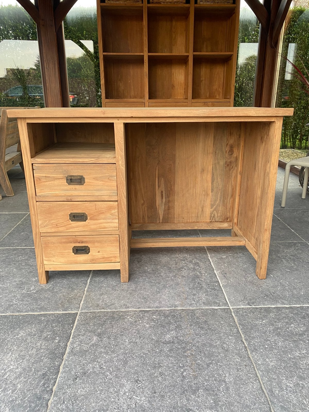 Teakhouten bureau met lades.  Livingfurn, Maison & Meubles, Enlèvement, Utilisé
