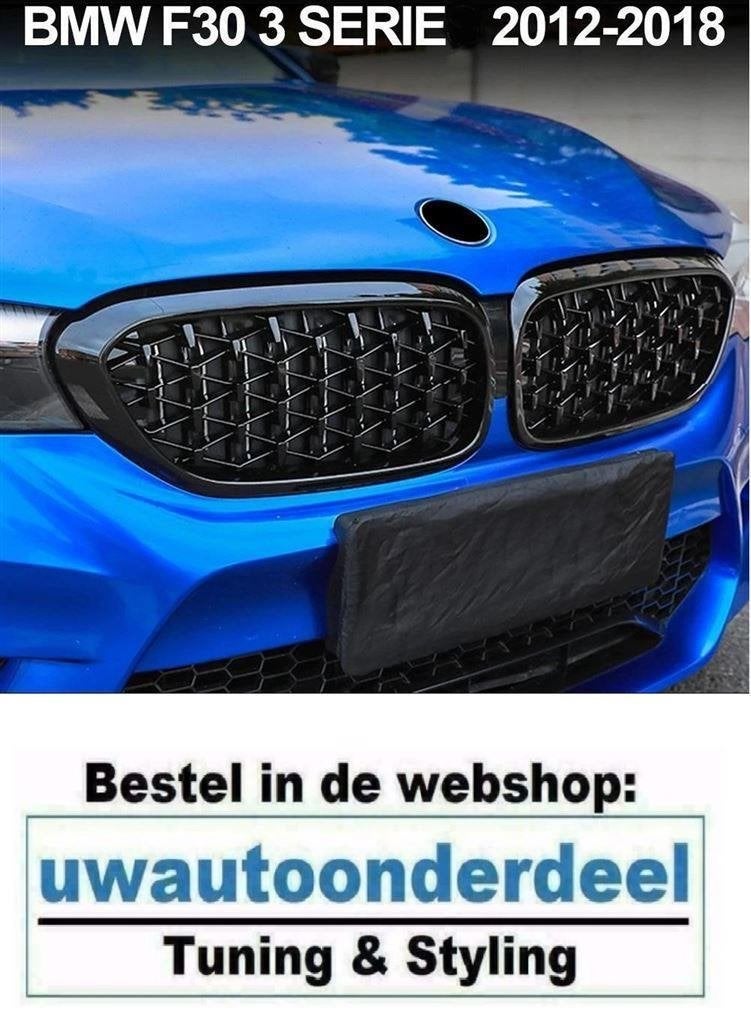 Grill Diamond Hoogglans Zwart Voor BMW 3 serie F30 F31, Envoi