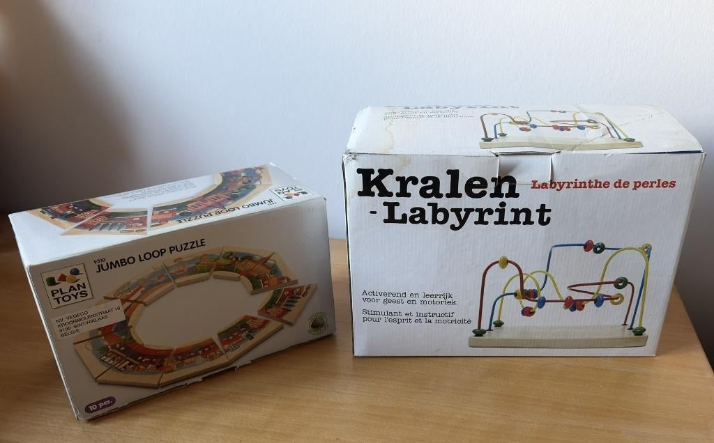 Houten speelgoed : kralenlabyrint en jumbo looppuzzel, Ophalen of Verzenden, Zo goed als nieuw, Overige typen