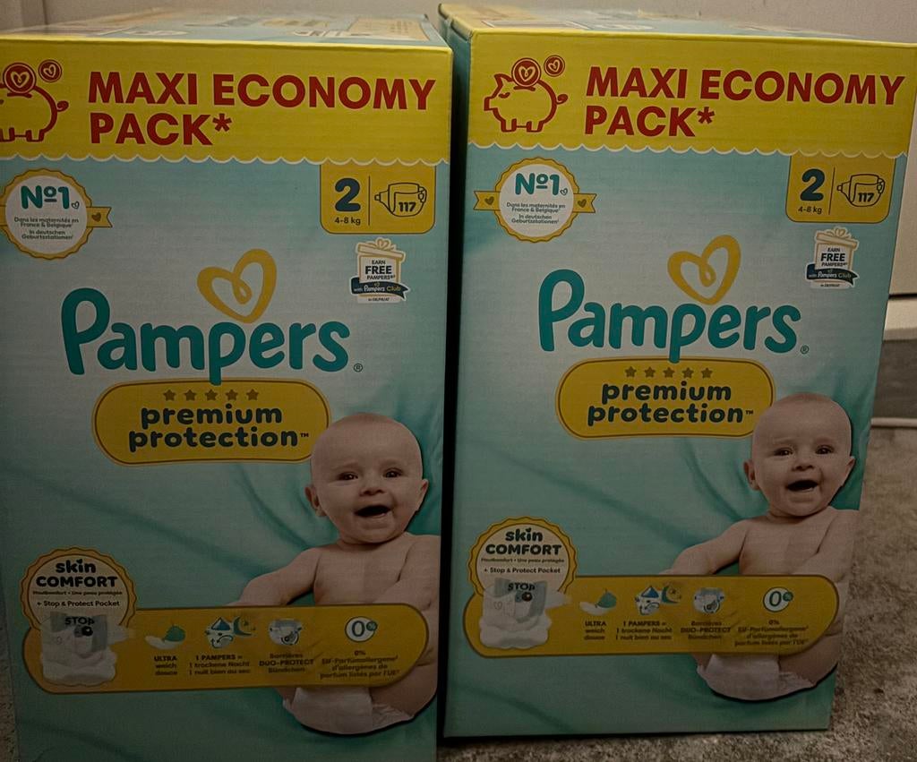 2 cartons couches pampers premium taille 2 neuf, Envoi, Neuf
