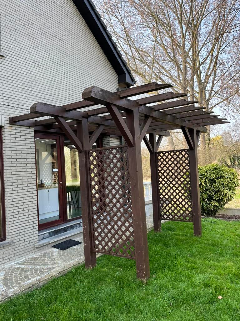 Houten pergola / terrasoverkapping – massief hout, Ophalen, Zo goed als nieuw
