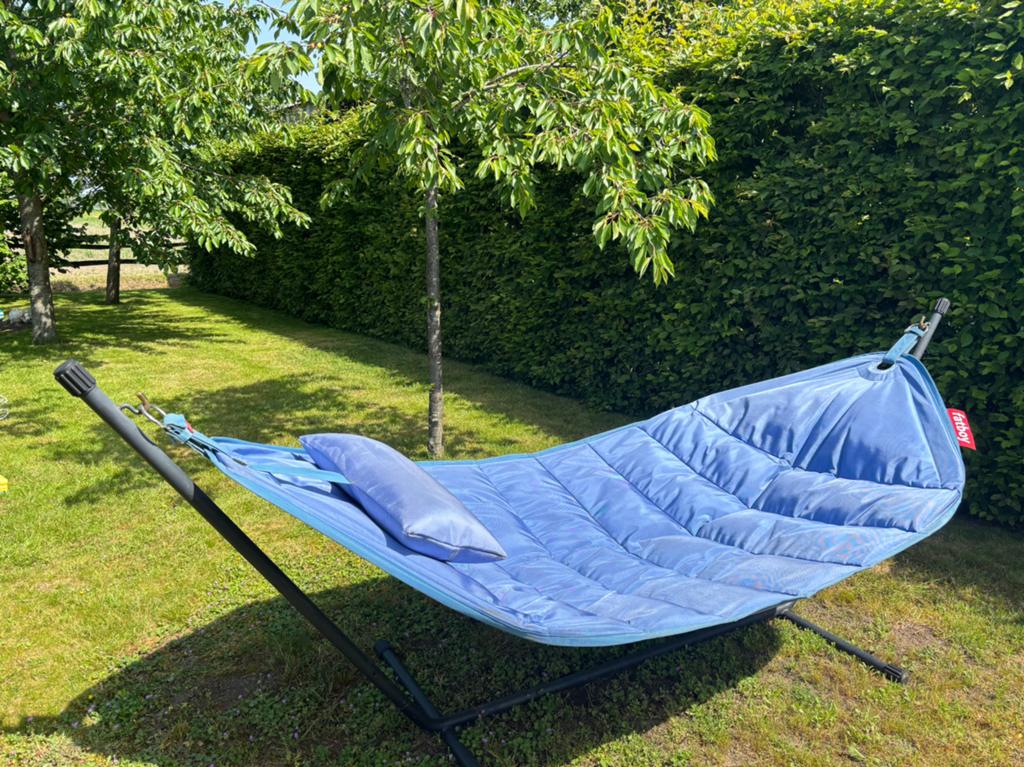 Fatboy hangmat - blauw, Jardin & Terrasse, Hamacs, Enlèvement, Utilisé, Extérieur, Avec support