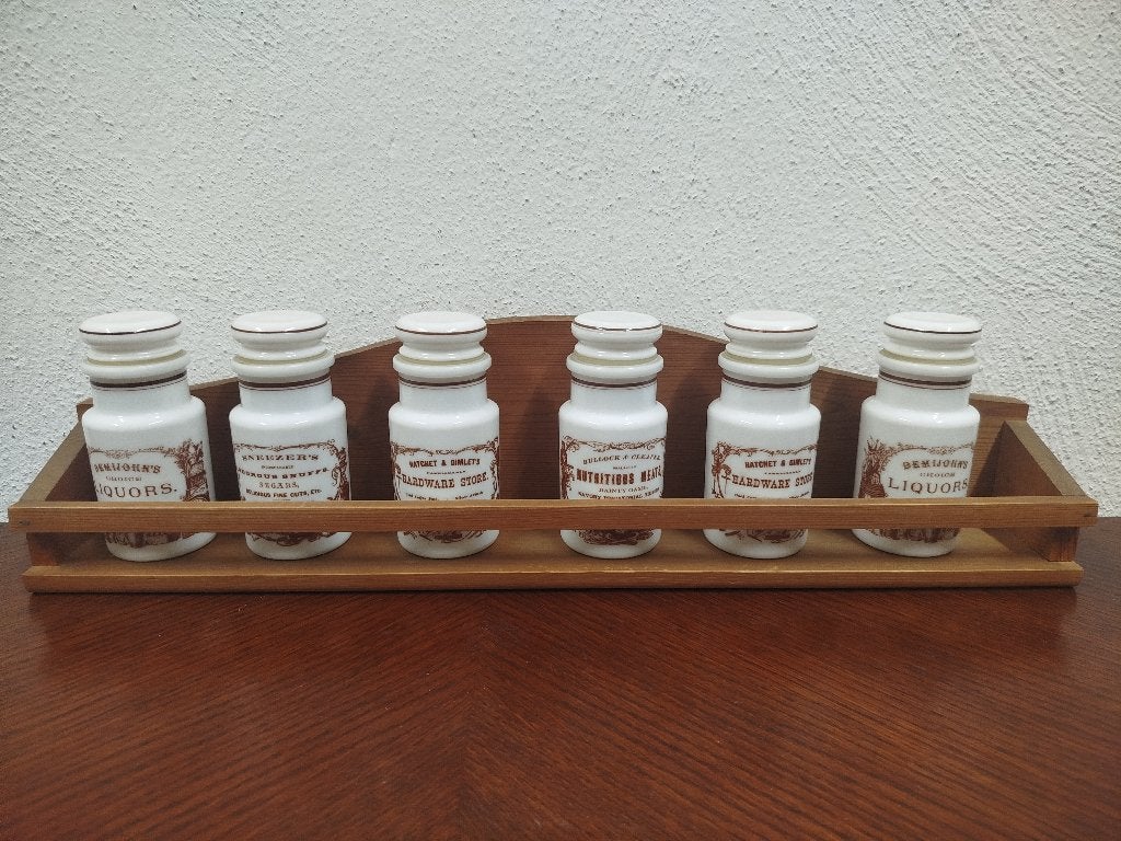 Vintage Opaline Kruidenrekje – 6 Apothekerspotjes, Enlèvement ou Envoi