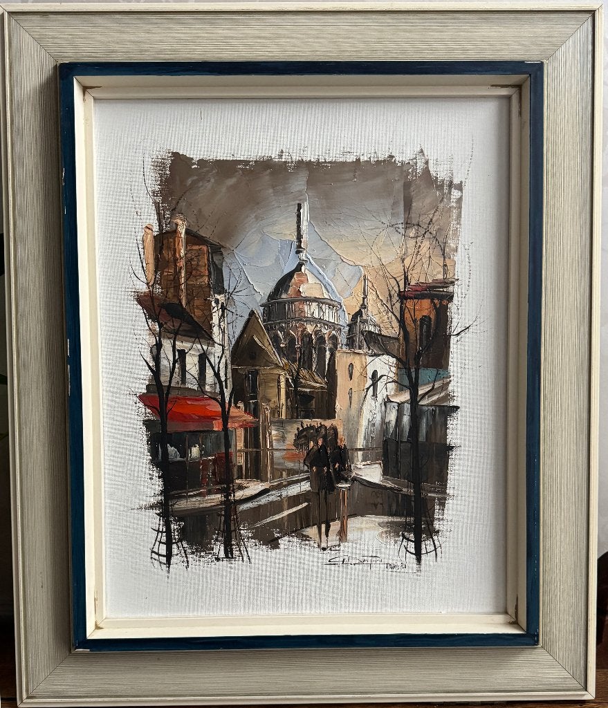 "Basilique du Sacré-Cœur Montmartre" Parijs 1980- G.Destino, Doek, Ophalen of Verzenden, Gesigneerd, Olieverf
