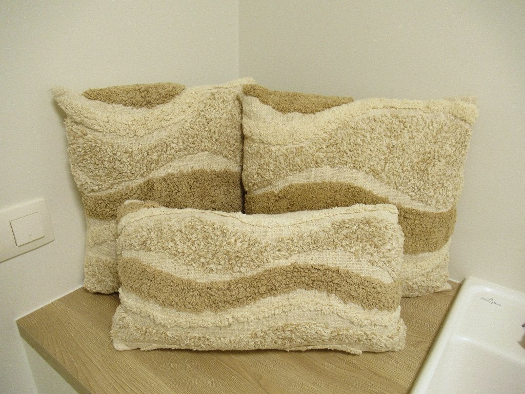 Tramas Home set van 3 kussens in katoen, Neuf, Coussin décoratif, Beige, Carré