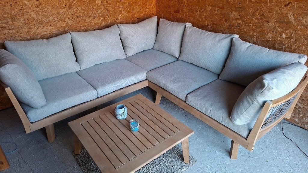 loungeset tuin hout, Tuin en Terras, Ophalen, 5 zitplaatsen, Bank, Zo goed als nieuw