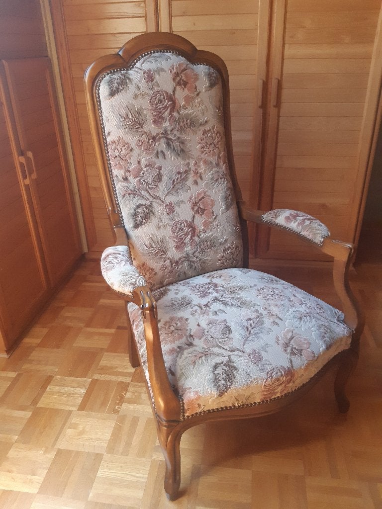 klassieke gestoffeerde armfauteuil, Maison & Meubles, Fauteuils, Comme neuf, Bois, Tissus, Enlèvement