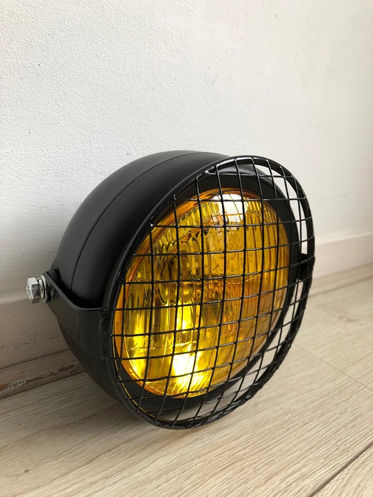 Koplamp geel zwart caferacer bobber scrambler + rooster, Motoren, Ophalen of Verzenden