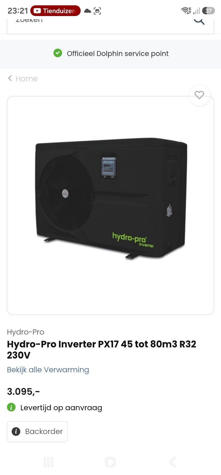 zwembad warmtepomp 17.5kw inverter, Ophalen