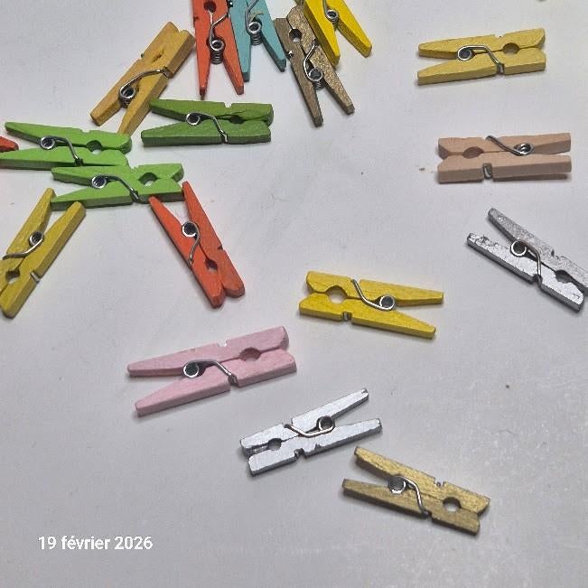 Set van 80 mini houten en gekleurde wasknijpers, 25 mm, Verzenden, Nieuw