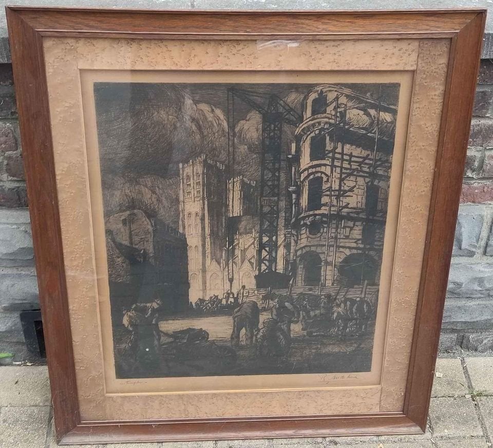 Gravure les temples signe René van de sande, Enlèvement, Gravure
