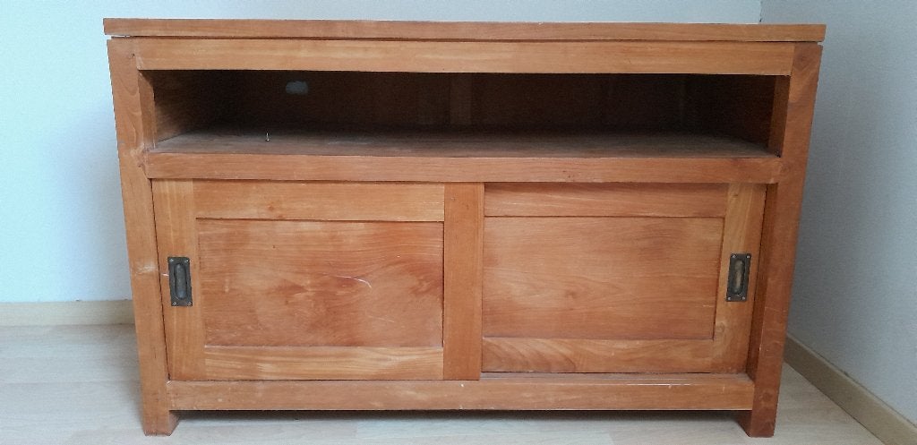 Teak TV kastje, Ophalen, 100 tot 150 cm, Teakhout, Zo goed als nieuw