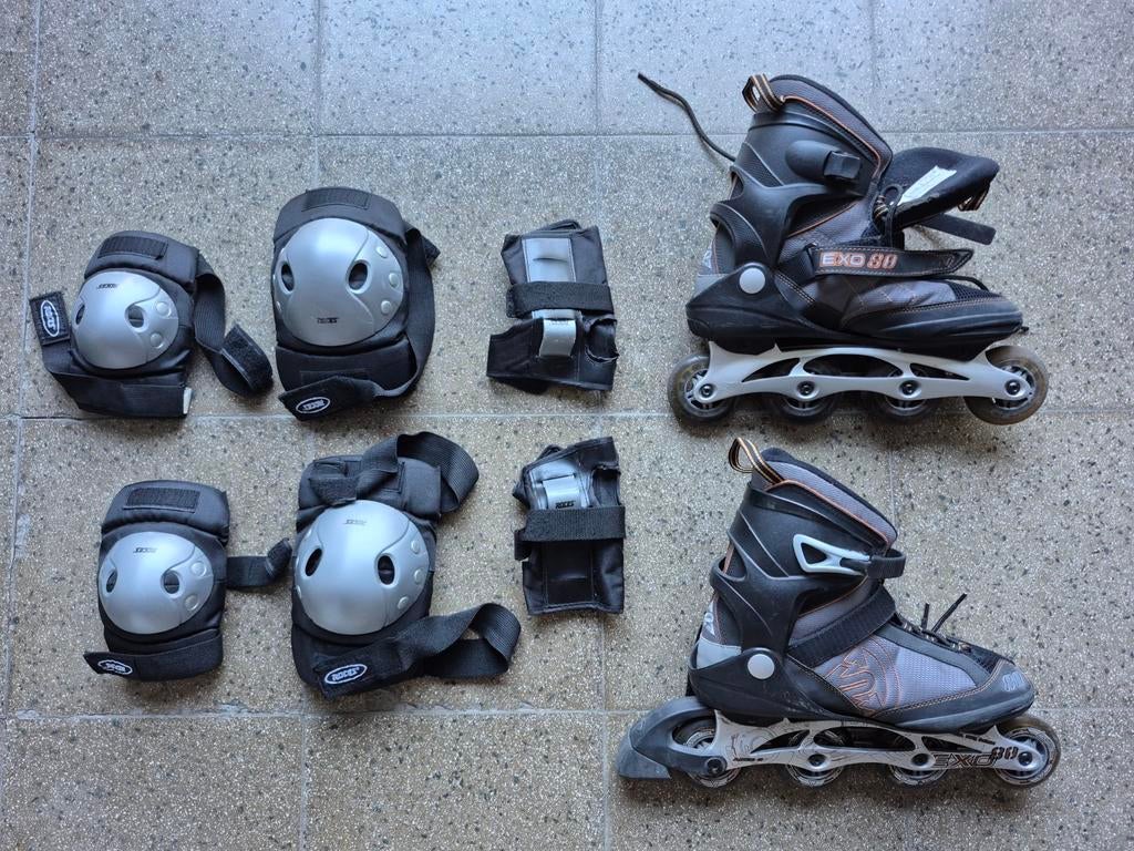 Rollerblades + bescherming maat 44,5, Sport en Fitness, Ophalen, Gebruikt, Bescherming