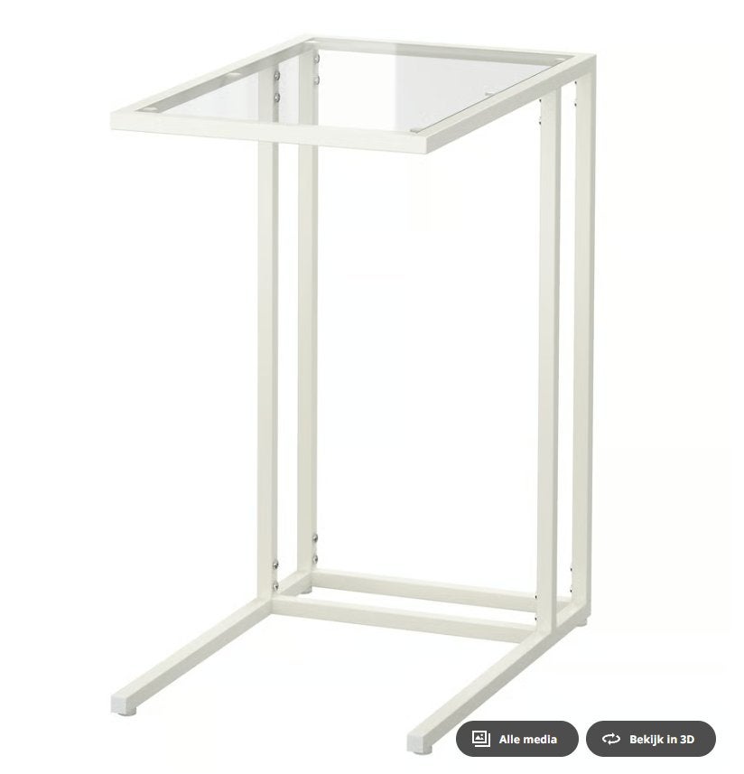 IKEA VITTSJÖ Laptophouder / bijzettafel, wit/glas, 35x65 cm, Ophalen, Zo goed als nieuw
