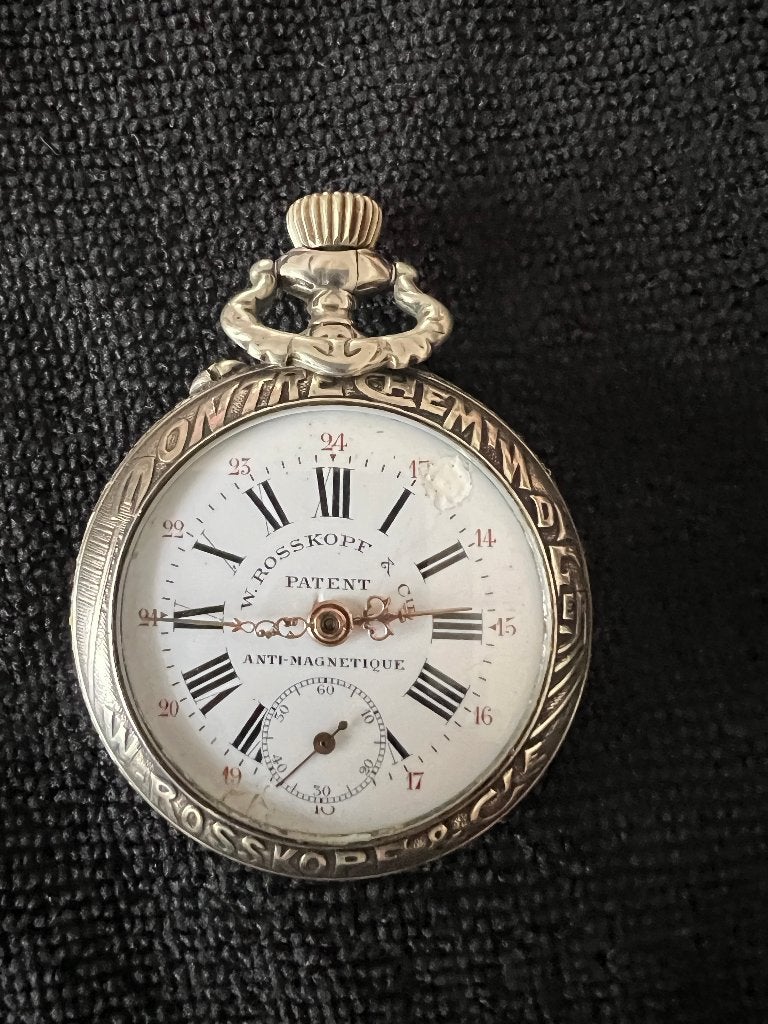 W. Rosskopf & CIE Patent Vintage Opwindbaar Zakhorloge, Handtassen en Accessoires, Ophalen, Overige materialen, Zakhorloge, Overige merken