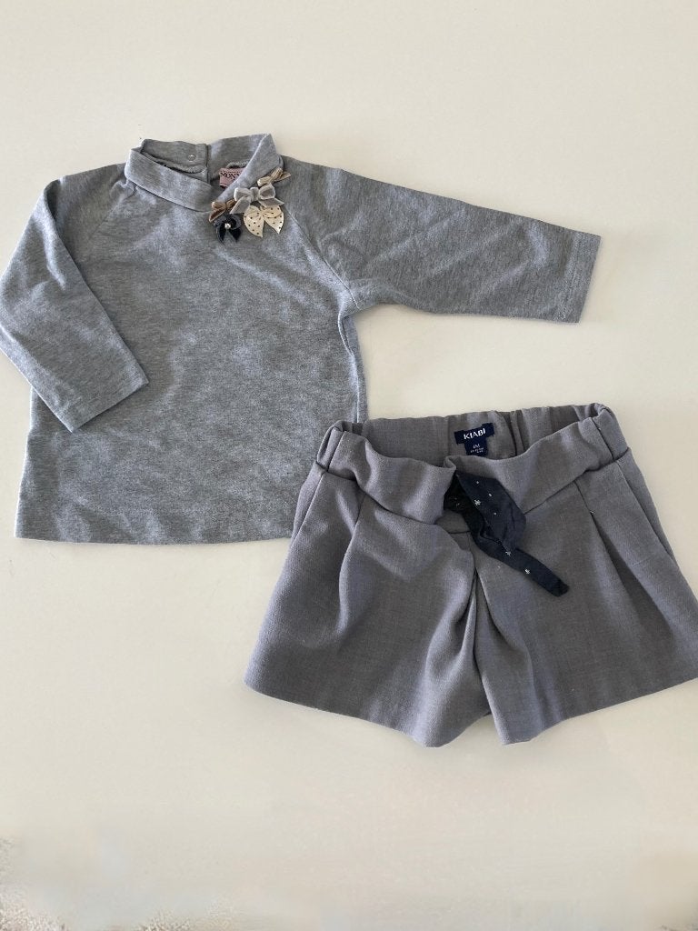 Grijze Monnalisa longsleeve & Kiabi short"set - 68-ZGAN, Meisje, Ophalen of Verzenden, Zo goed als nieuw, Setje
