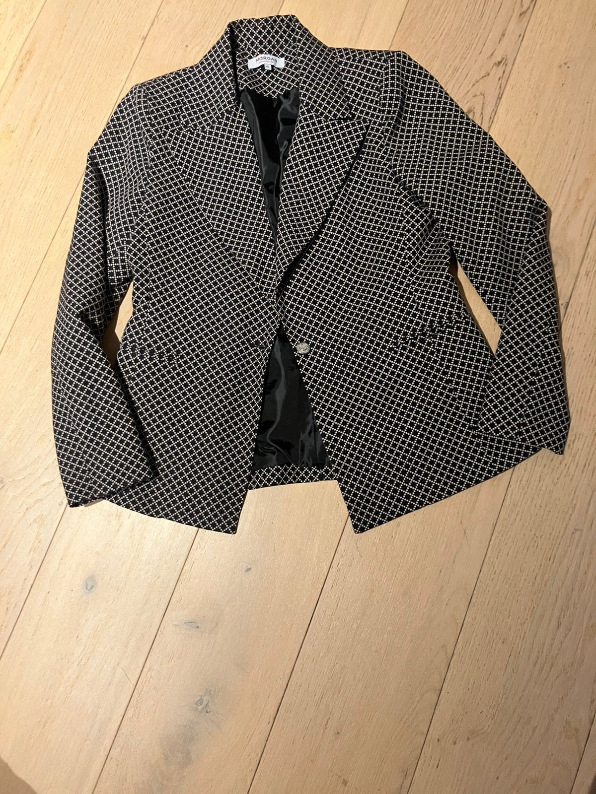 Blazer de belle qualité, noir à carreaux beiges., Taille 38/40 (M), Enlèvement ou Envoi, Comme neuf, Manteau