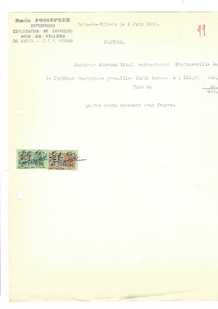 Ancienne facture 1956, Envoi, Utilisé