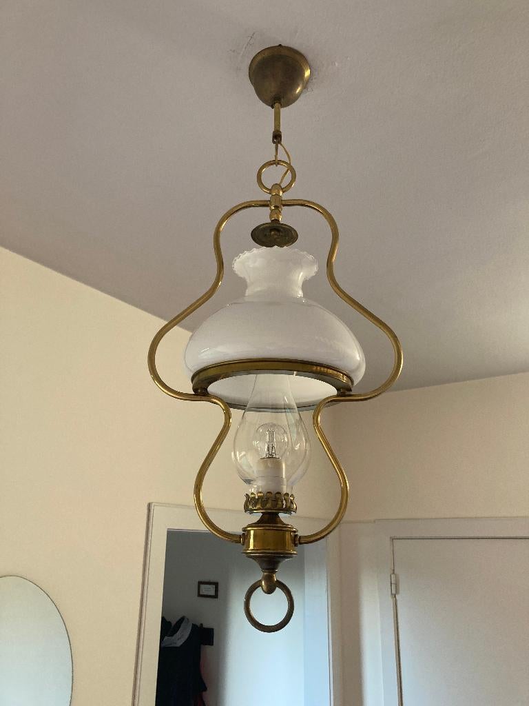 Vintage hanglamp, Ophalen, Gebruikt, Glas, 75 cm of meer
