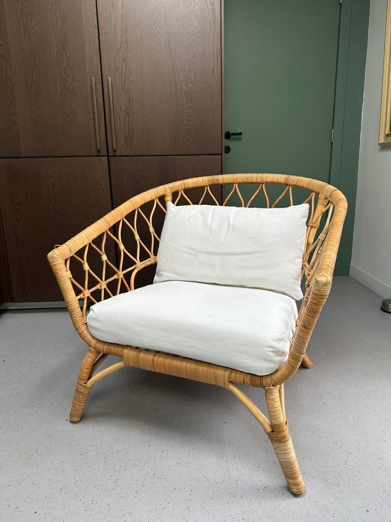 Ikea stockholm 2017 feuteuil, Huis en Inrichting, Stoelen, Gebruikt, Eén, Riet of Rotan, Wit, Ophalen