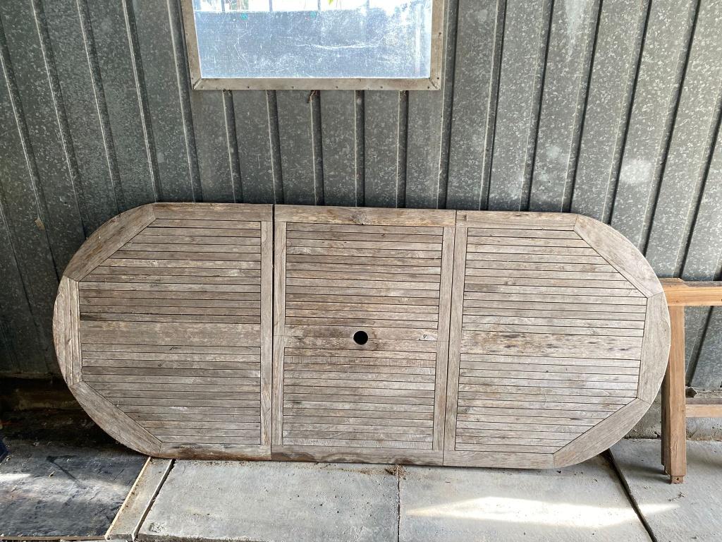 Hardhout tuintafel 210x90 cm, Tuin en Terras, Ophalen, Gebruikt, Ovaal, Hout