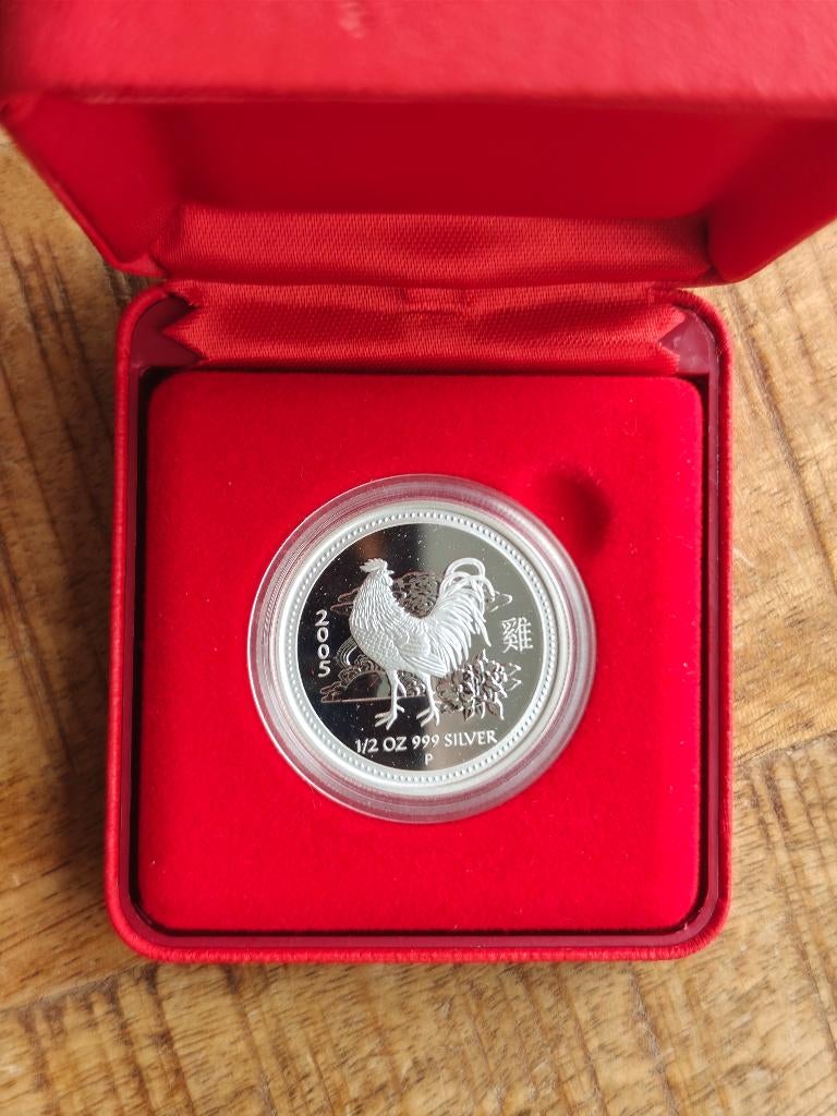 2005 lunar series 1 year of the rooster 1/2 oz proof, Ophalen of Verzenden, Zilver