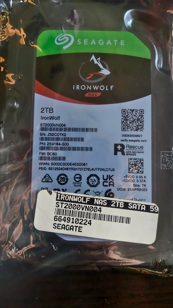 Seagate Ironwolf 2TB NAS hd, Computers en Software, Harde schijven, Intern, Nieuw, Ophalen of Verzenden, Seagate