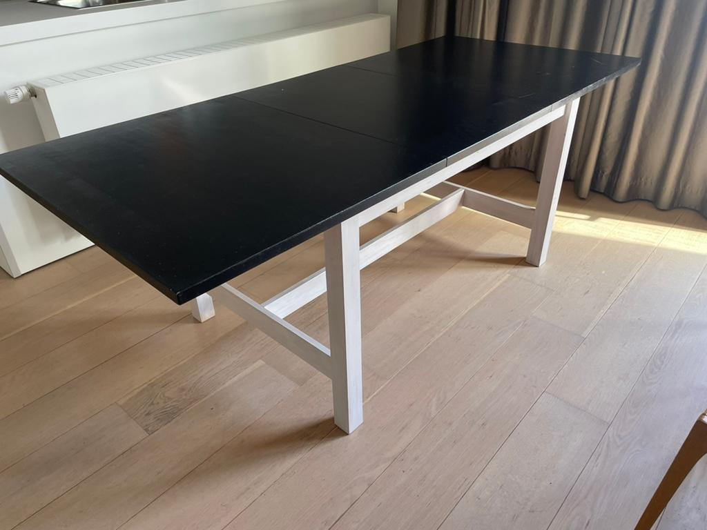 Table IKEA NORDEN extensible noir/blanc 220x75, Maison & Meubles, Enlèvement, Utilisé