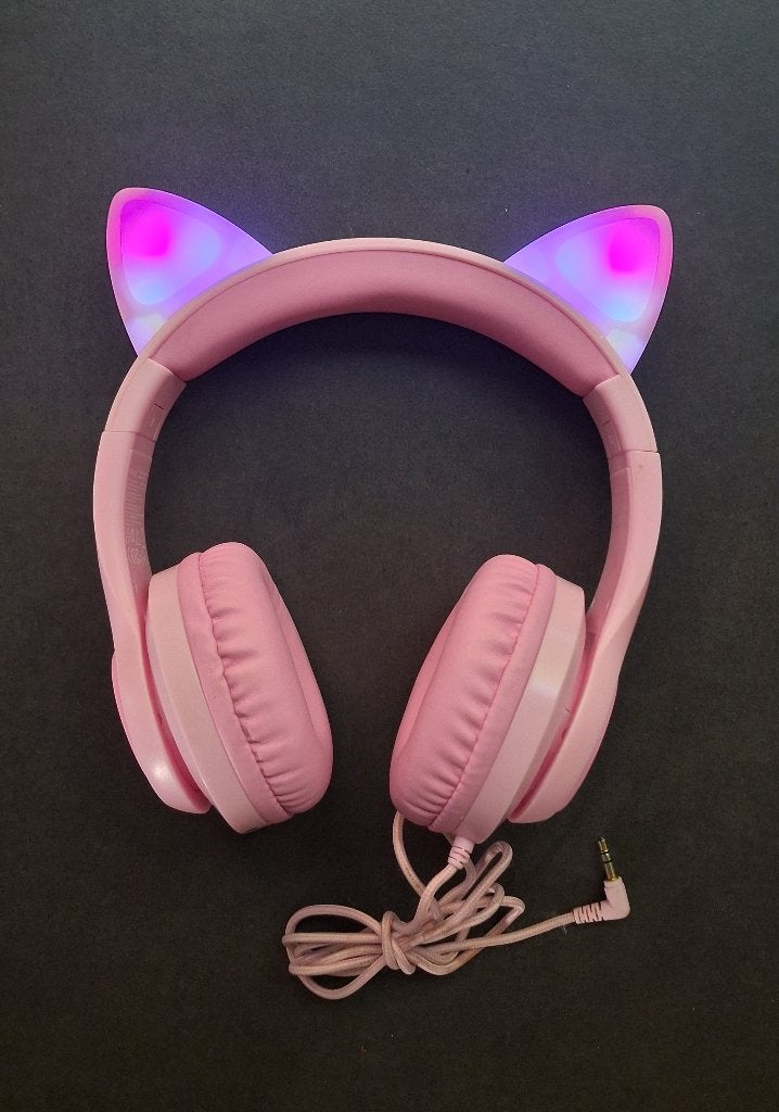 Hoofdtelefoon met oortjes die licht geven. Bekabeld, Overige merken, Roze, On-ear, Ophalen of Verzenden