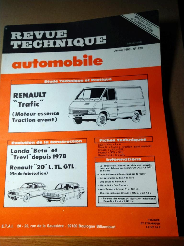 RTA 429 - Renault Trafic - janvier 1983, Autos : Divers, Modes d'emploi & Notices d'utilisation, Enlèvement ou Envoi