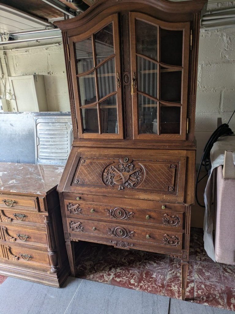 Secrétaire/ vitrine style Louis XV en chêne massif, Enlèvement