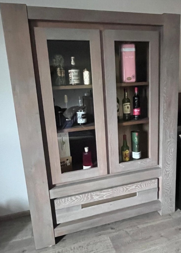 Dressoir, barkast, tafel en stoelen, Maison & Meubles, Salles à manger complètes, Enlèvement, Utilisé, Landelijk modern, 6 à 8 chaises
