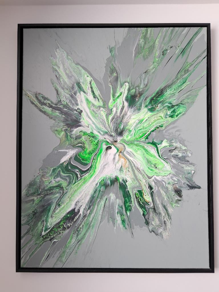 Abstract Modern Acryl canvas 70*90cm - groen/grijs, Ophalen