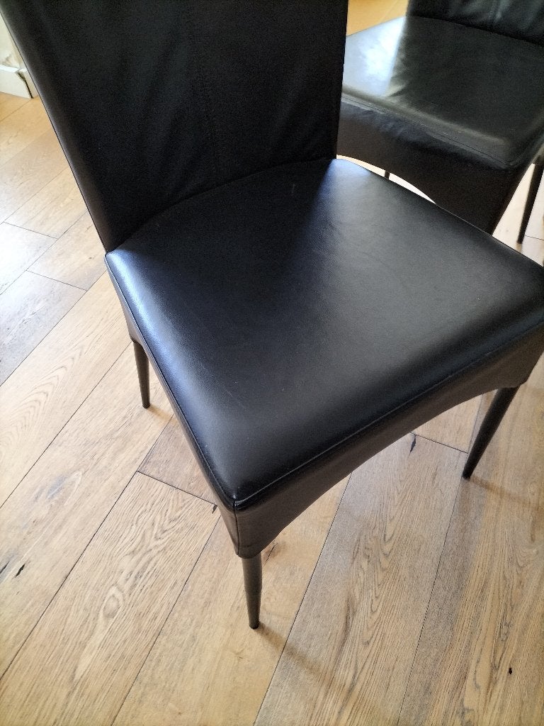6 zwarte lederen stoelen, Huis en Inrichting, Stoelen, Ophalen, Zwart, Leer, Zo goed als nieuw