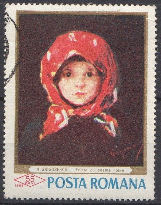 Roemenië -"Meisje met rode hoofddoek"-N.Gregorescu - 1968, Verzenden, Gestempeld