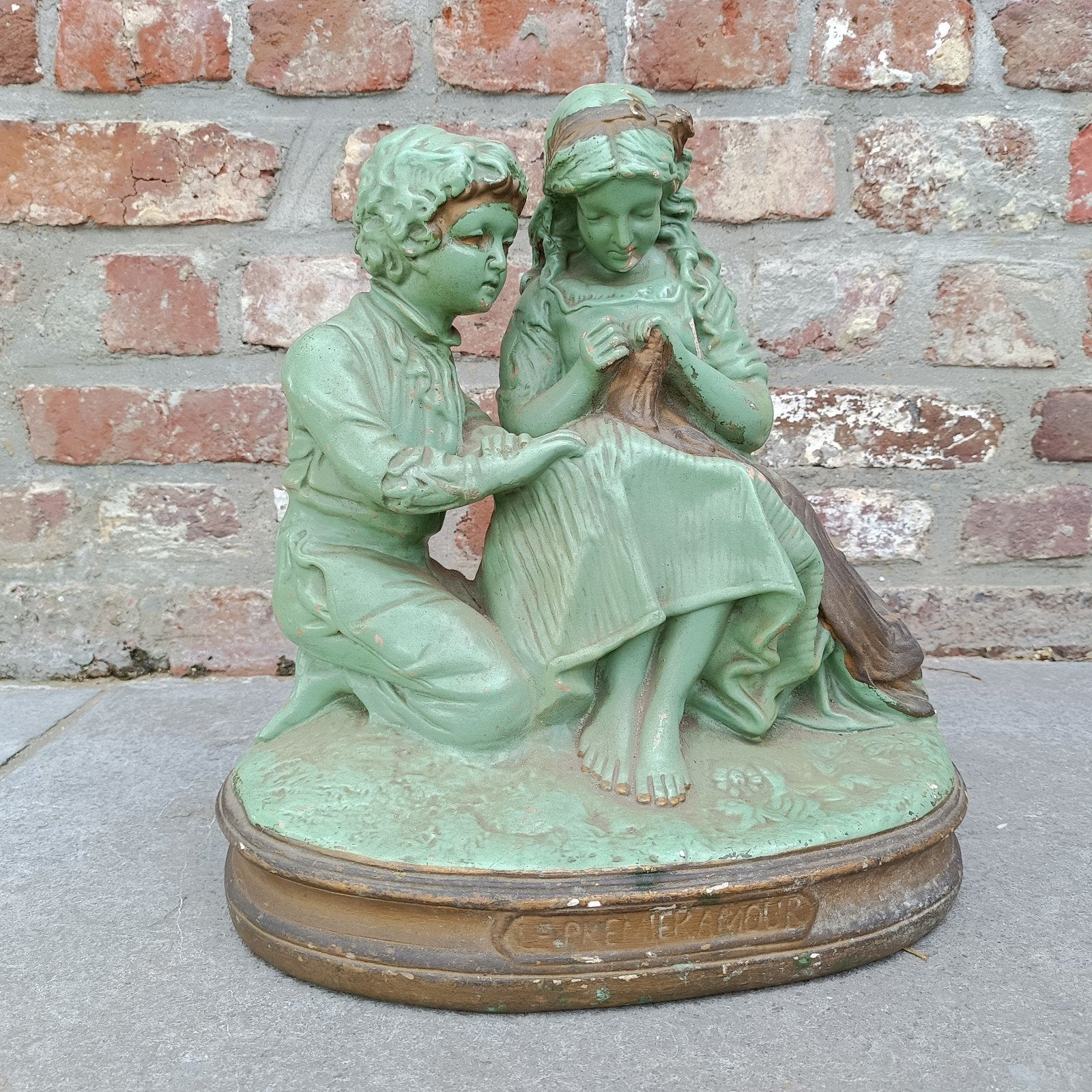 Statue en plâtre "Le Premier Amour", Vert, Statue, Patiné, 20 - 50 cm