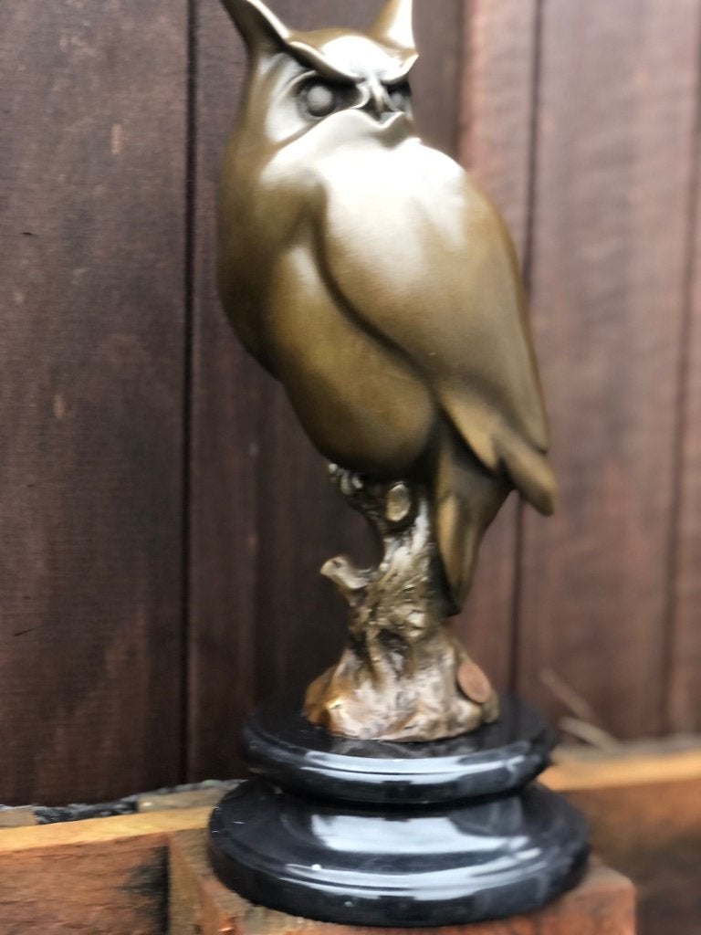 bronzen beeld uil uilen sculptuur op marmer, Ophalen of Verzenden, Brons, Beeld, Abstract