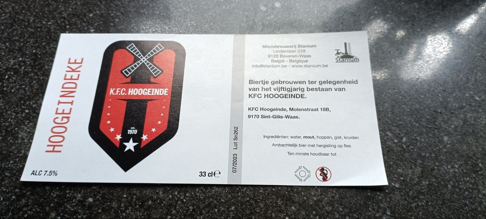 bieretiket Hoogeindeke br Stanium  Beveren waas, Verzamelen, Ophalen of Verzenden