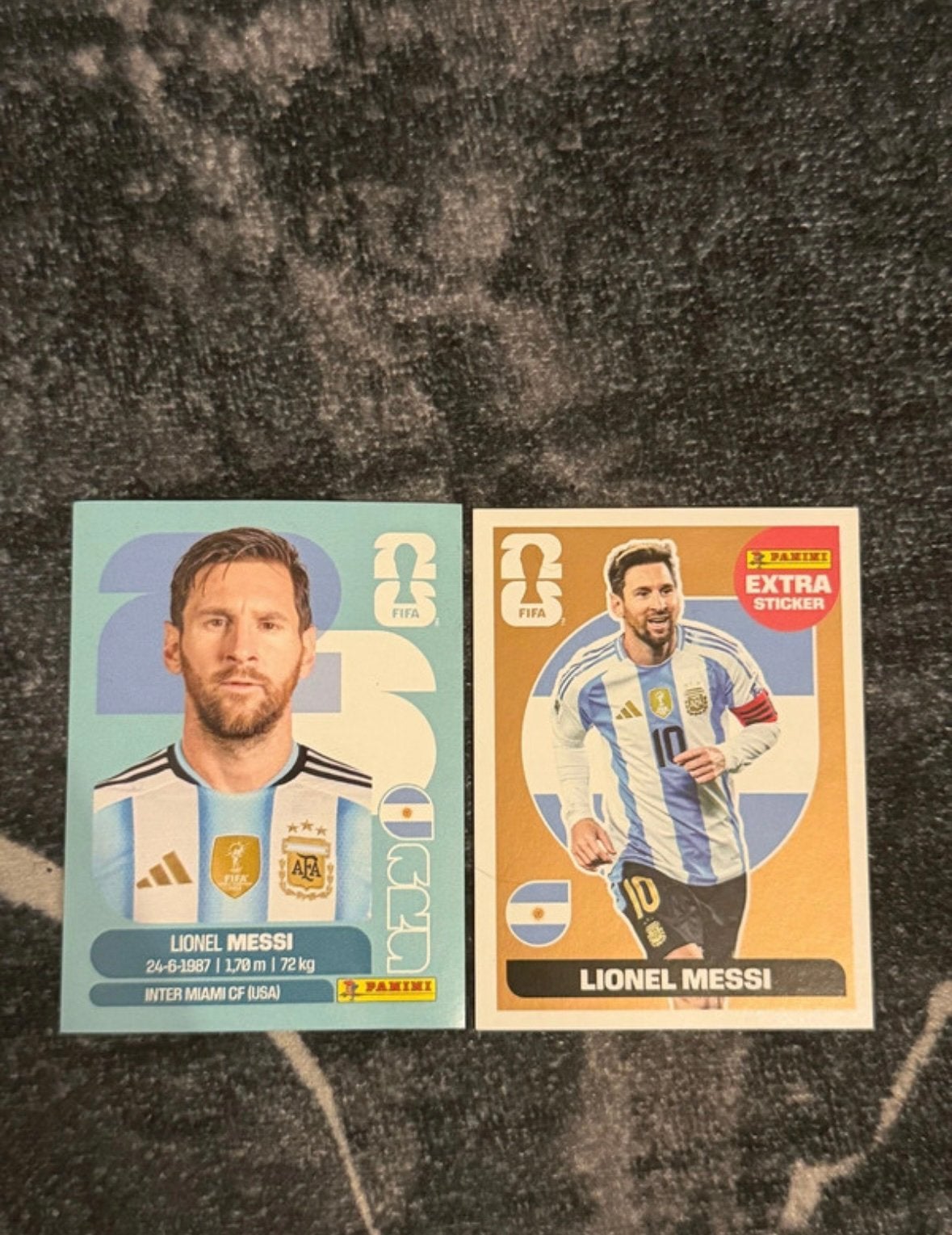 4x Messi Original/1x supplémentaire doré Messi, Hobby & Loisirs créatifs, Enlèvement ou Envoi, Neuf, Plusieurs autocollants