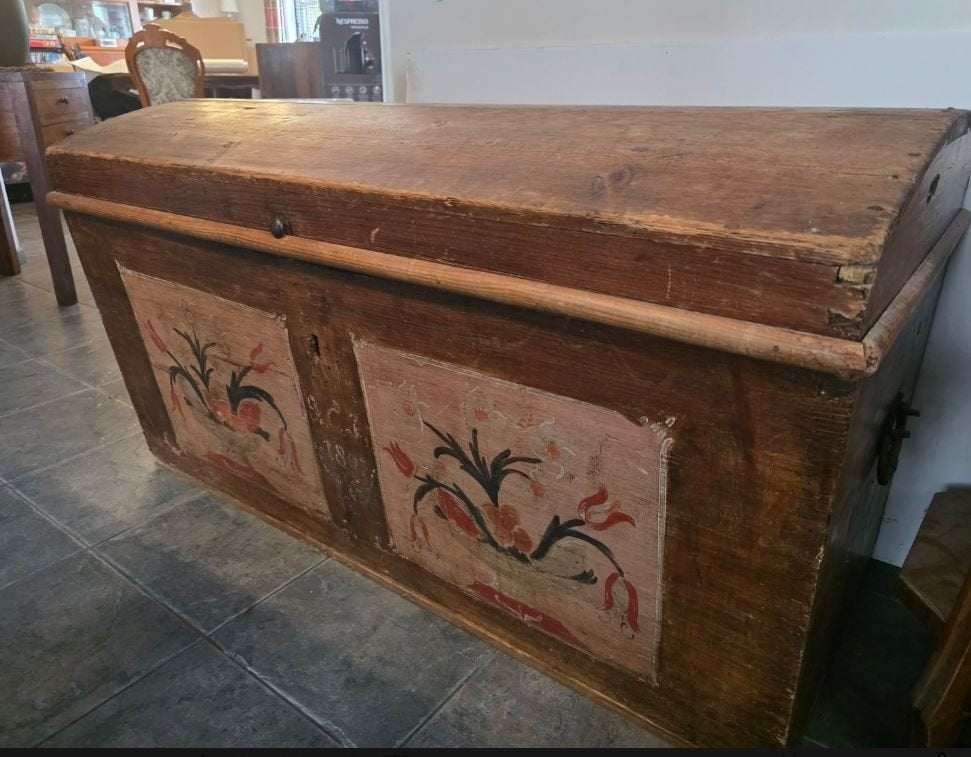 Antieke beschilderde houten kist, Enlèvement, Utilisé, 50 à 75 cm, 50 – 75
