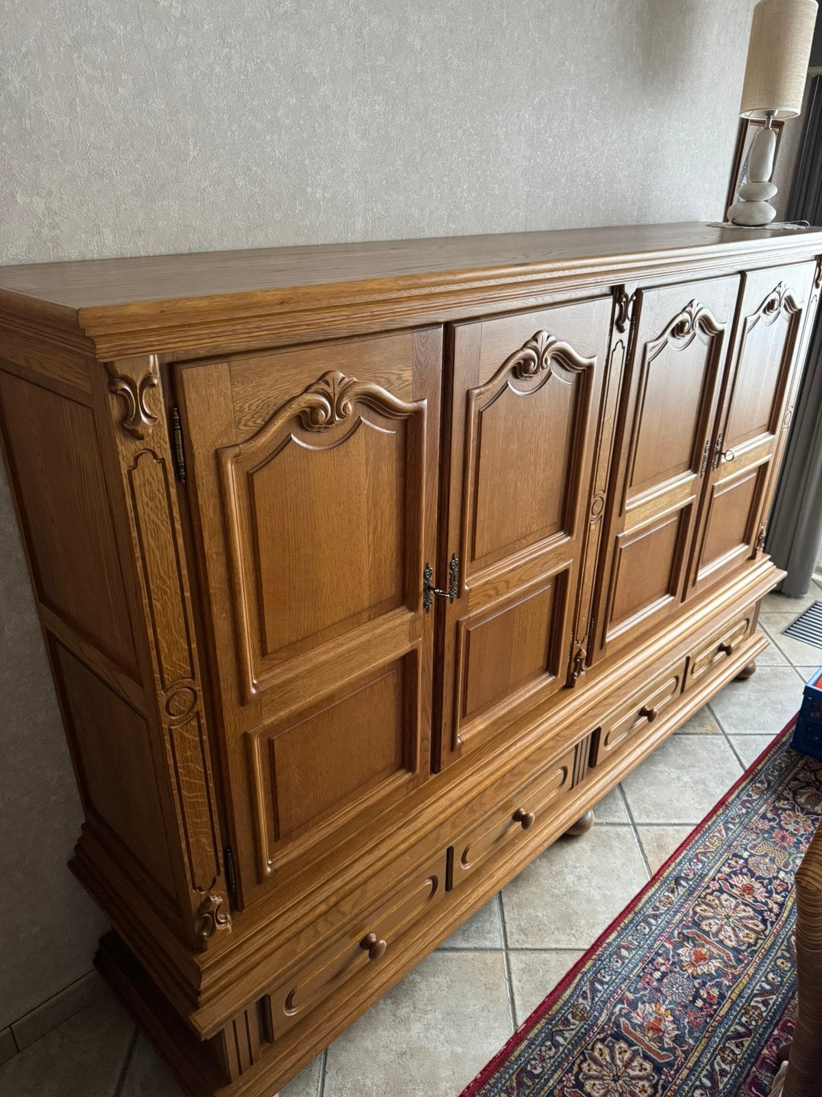 Antieke eiken eetkamerkast, Maison & Meubles, Armoires | Buffets, Antiek, 200 cm ou plus, Enlèvement, Chêne