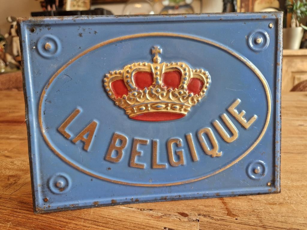 Oude blikken plaat La Belgique Brandverzekering, Verzamelen, Ophalen of Verzenden
