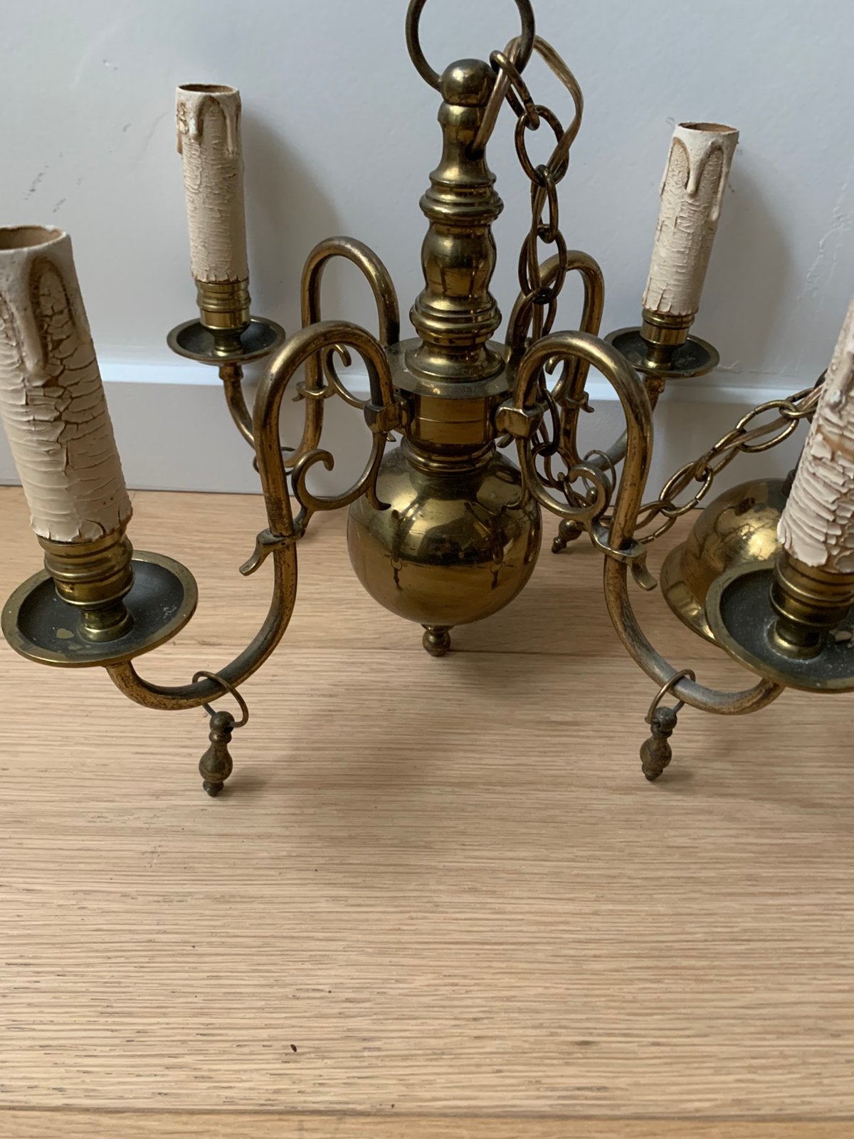 Klassieke Oud-Hollandse Messing Kroonluchter – 4-armig, Huis en Inrichting, Lampen | Kroonluchters, Gebruikt, Ophalen of Verzenden