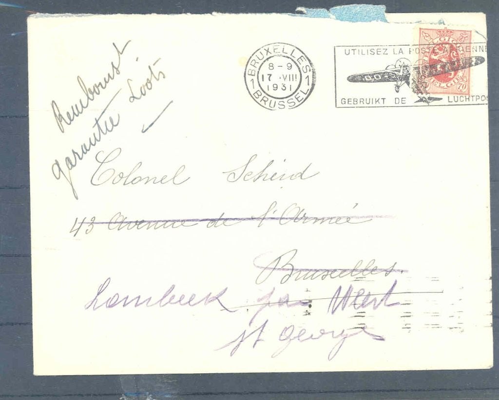 België 1931 Vlagstempel 'utilisez la poste arienne' brief, Timbres & Monnaies, Enlèvement ou Envoi, Lettre