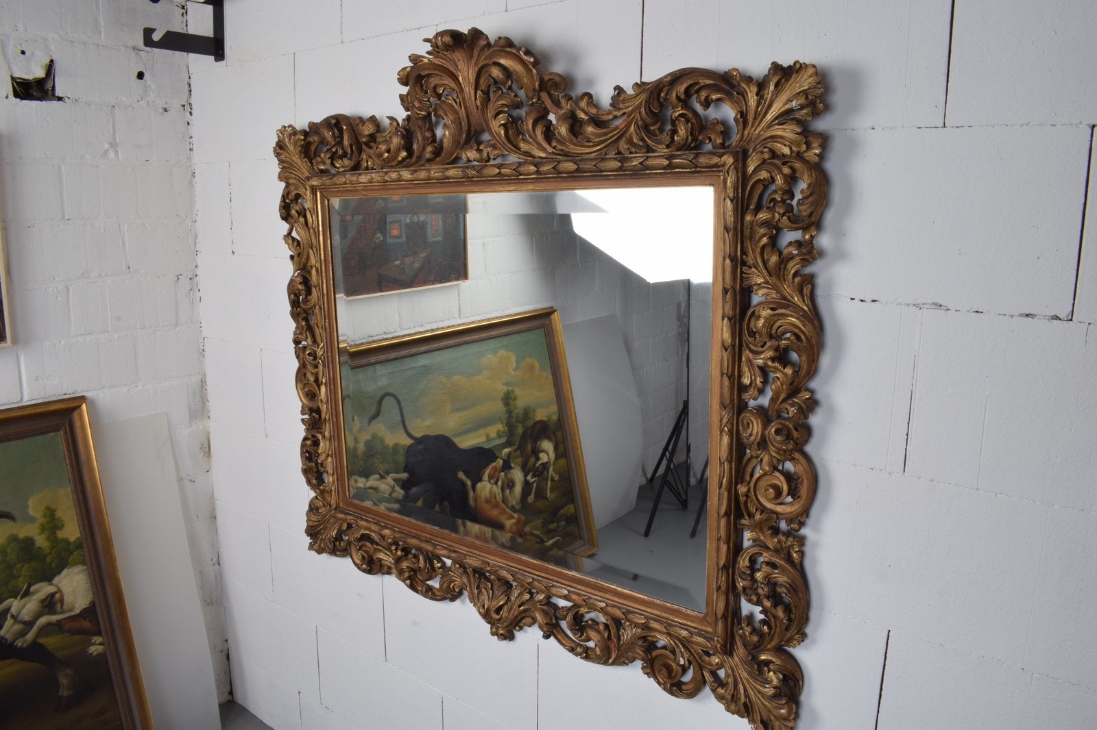 Zeer grote XL Gesso Kuifspiegel spiegel, Antiek en Kunst, Ophalen