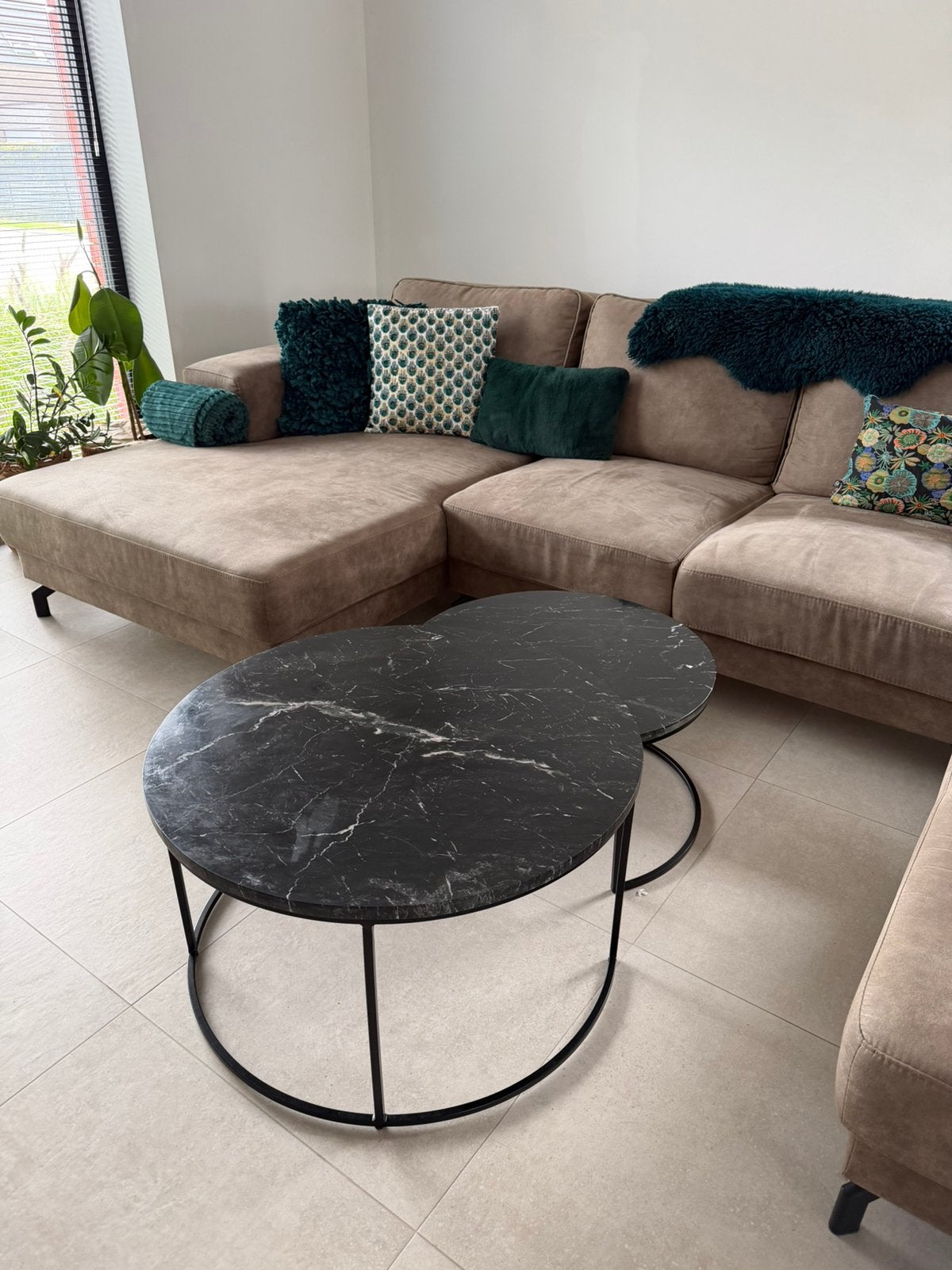 Marmeren salontafelset zwart, Ophalen, 50 tot 100 cm, Rond, 50 tot 100 cm
