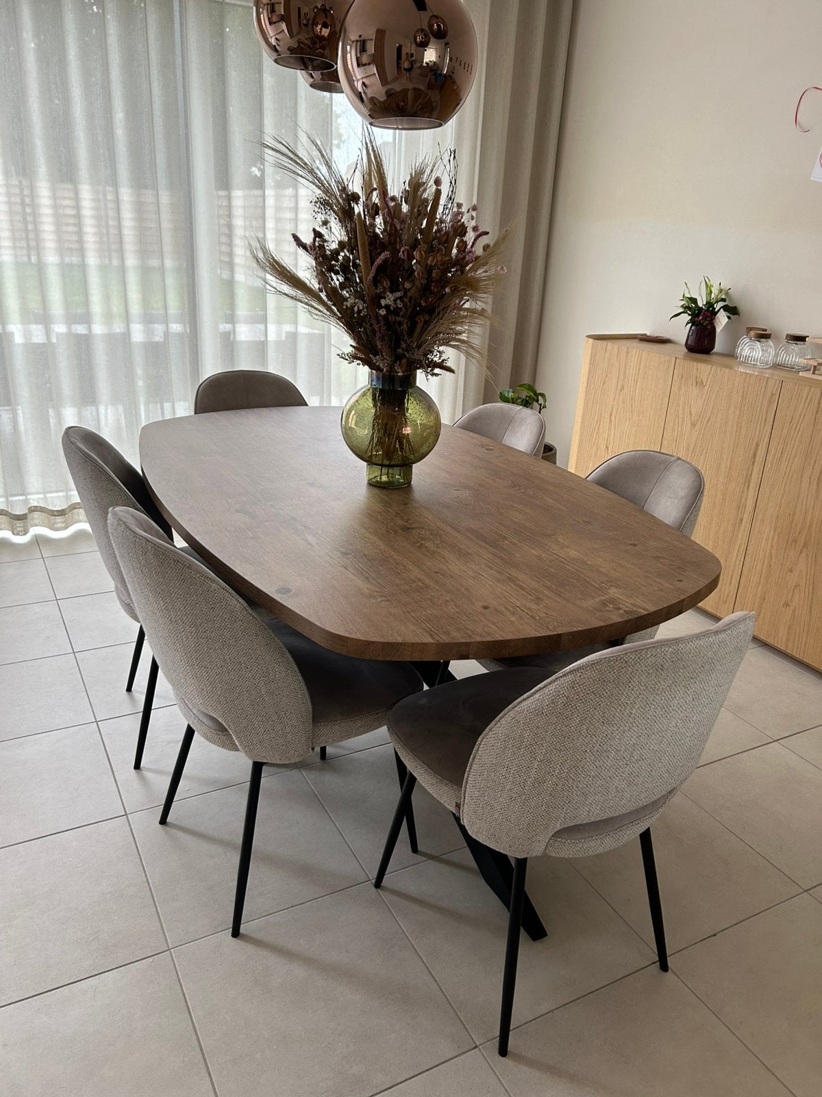 Eettafel en 6 stoelen, Ophalen, 100 tot 150 cm, Zo goed als nieuw, Vijf personen of meer