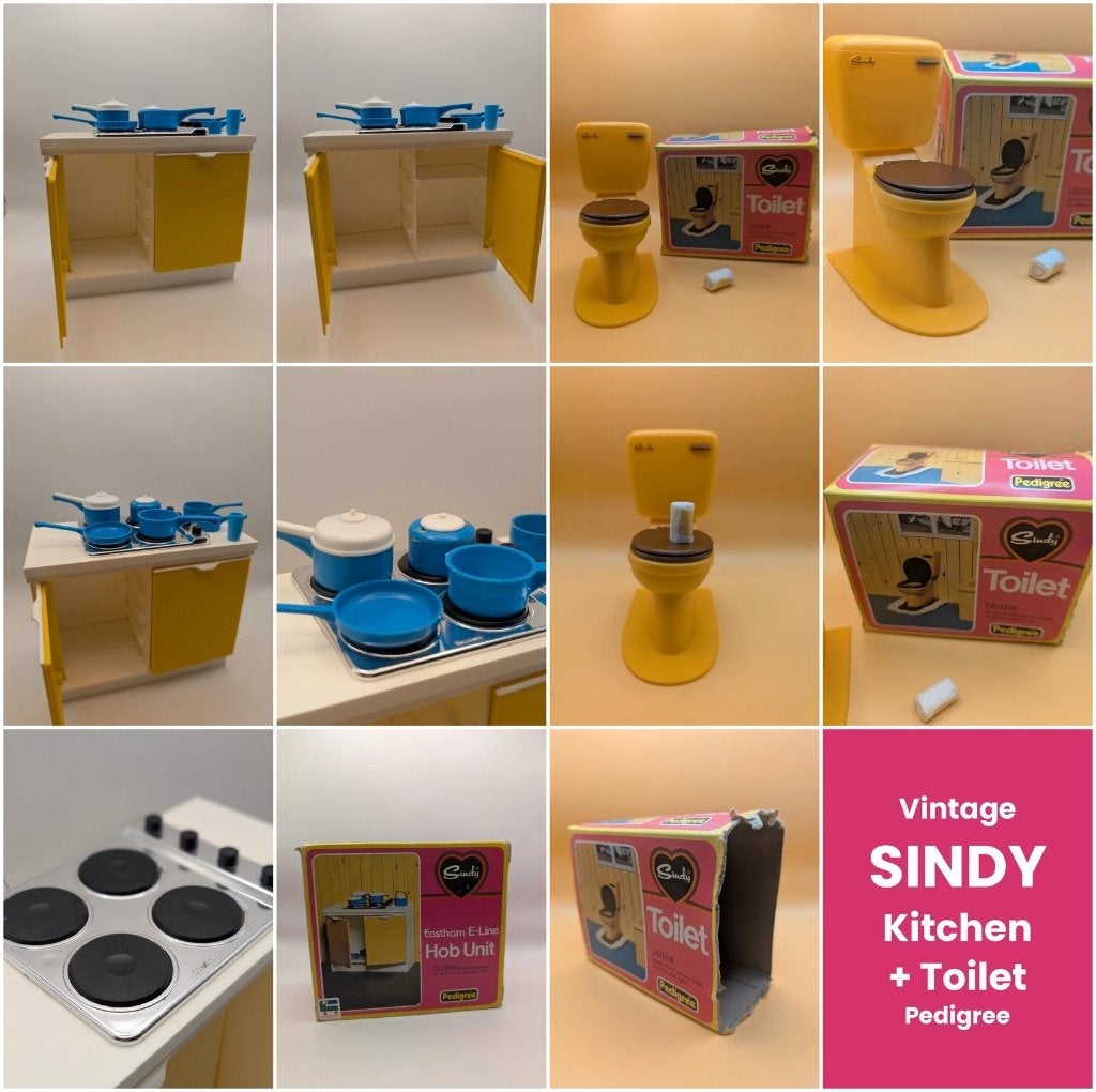 Vintage Sindy Pedigree Keukenunit en Toilet in Dozen, Enlèvement ou Envoi, Utilisé, Accessoires