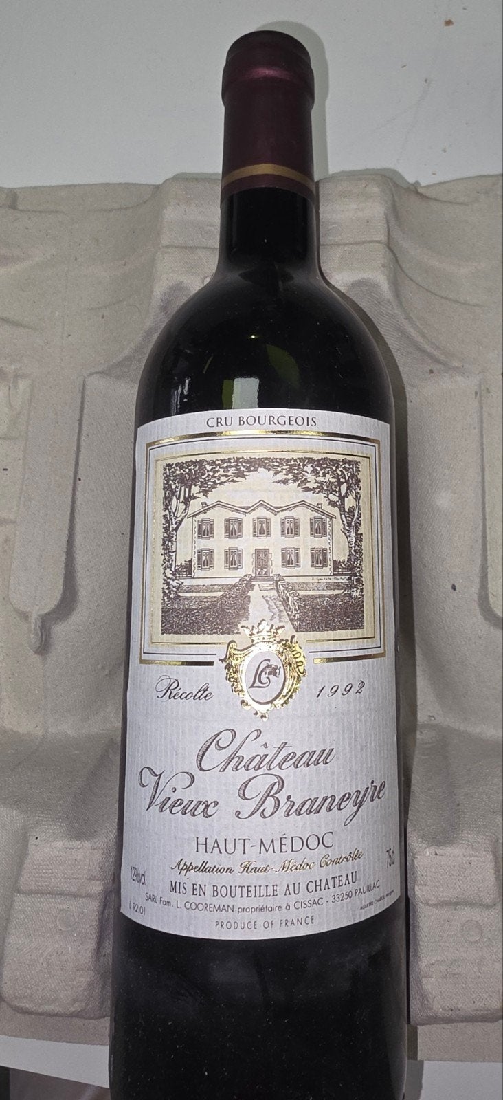 Château Vieux Braneyre 1992, Cru Bourgeois, Haut-Médoc (Bord, Enlèvement
