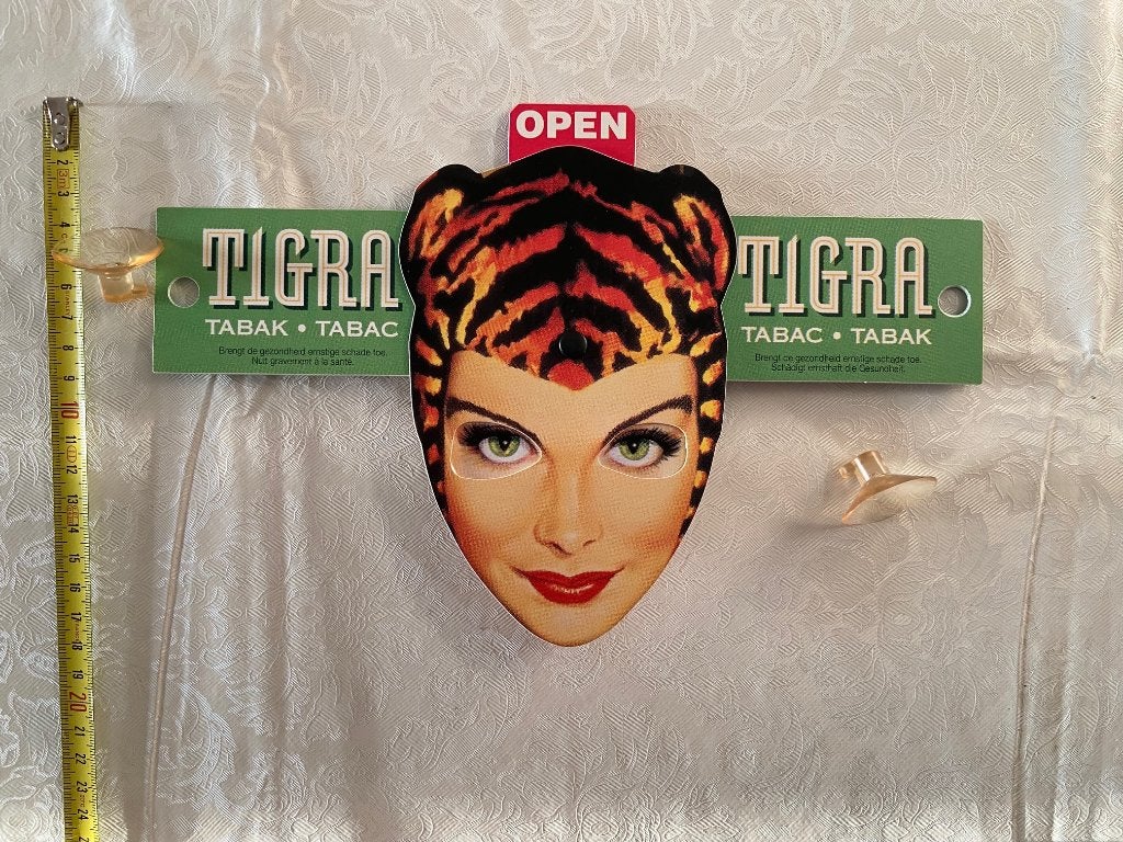 Panneau publicitaire « TIGRA » authentique et VINTAGE, Enlèvement ou Envoi, Comme neuf, Panneau publicitaire